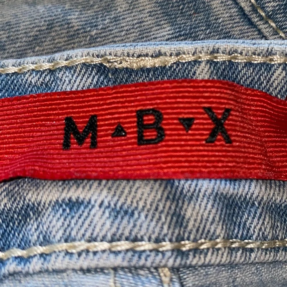 M B X denim slim fit distressed jeans zipper fly 5 pockets stretchy size 36 X 30 - Picture 5 of 15